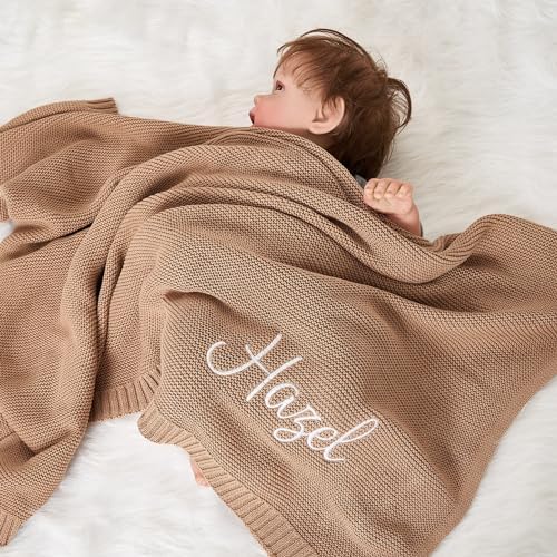 NAZENTI Personalized Baby Girl Blanket with Embroidered Name