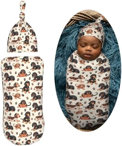 Muishi Dachshund Swaddle Blanket Beanie Set