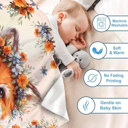 Personalized Fox Baby Blanket with Custom Name