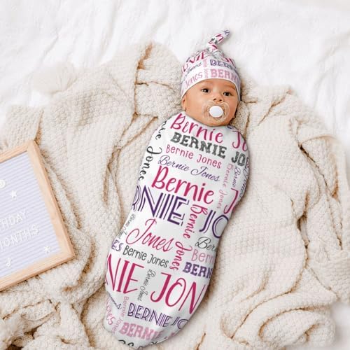 Personalized Baby Swaddle Set with Name Hat