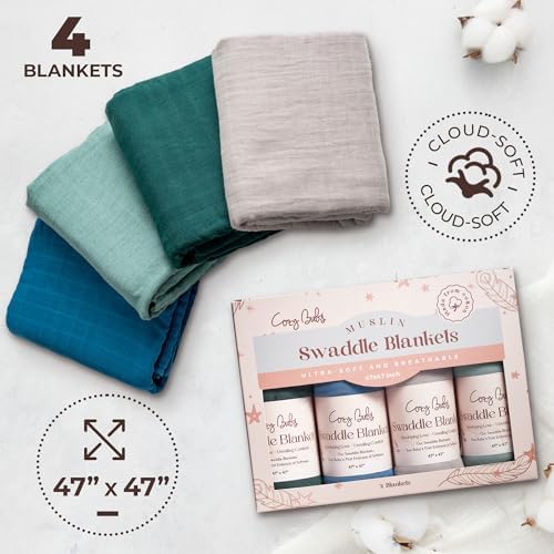 CozyBubs Muslin Swaddle Blankets 4-Pack