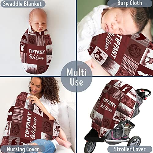 Hykuc Personalized Woodland Baby Blanket with Name 1