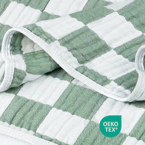 BEILIMU Muslin Baby Blanket 43x43 Inches Sage Green Checkerboard Swaddle Blanket