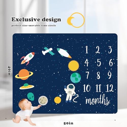 Baby Monthly Milestone Star Astronaut Swaddling Blanket - 40x50IN