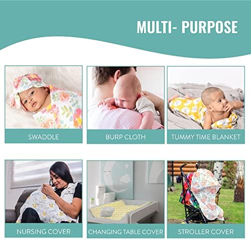 Featherhead 100 Cotton Muslin Swaddle Blankets - 4 Pack Garden Floral