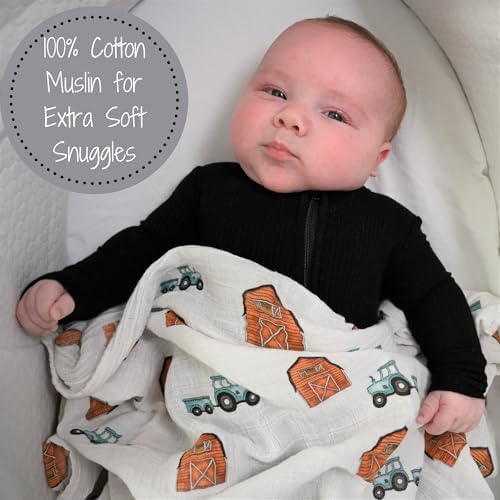 LollyBanks Farm Print Swaddle Blankets 47x47 Inches 3-Pack