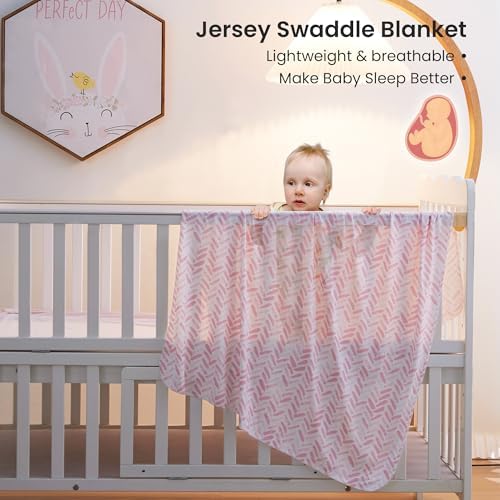 Jersey Swaddle Blanket Ultra Soft Stretchy 40 x 30 Inches 2 Pcs Pink