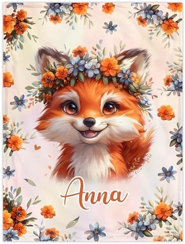 Personalized Fox Baby Blanket with Custom Name