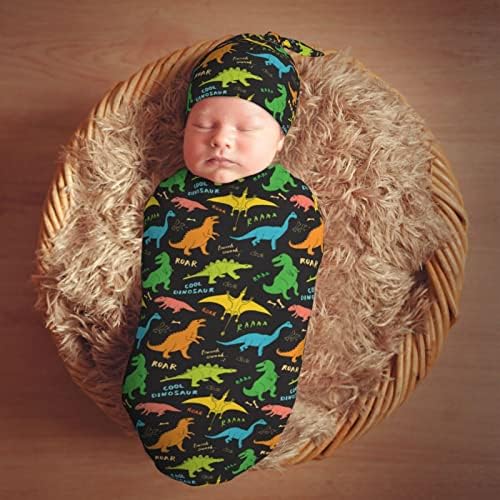 Dinosaur Swaddle Blanket Hat Set for Newborns