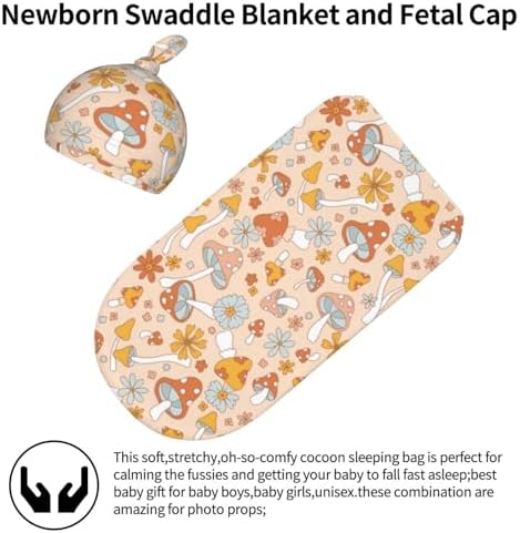 Cute Mushroom Swaddle Blanket Hat Set for Newborns