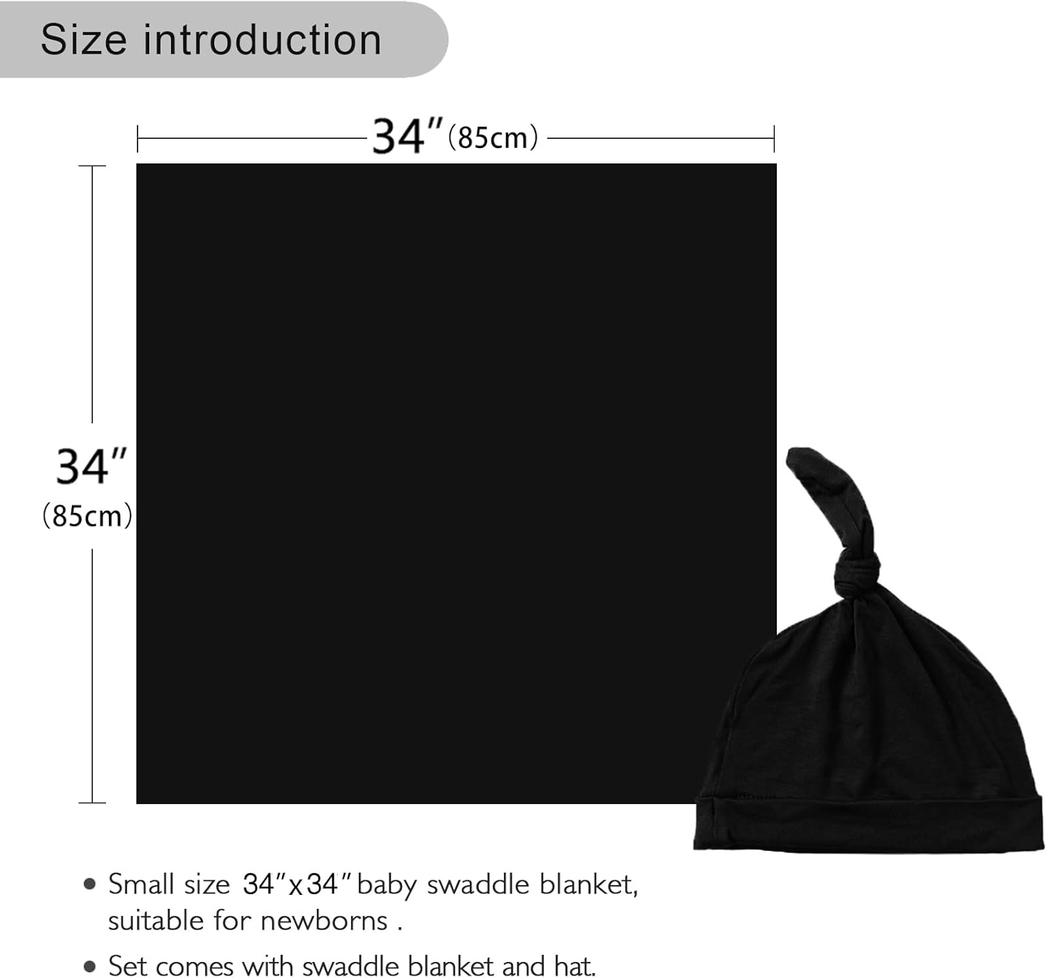 Aijoviko Newborn Swaddle Blanket with Hat Set Black
