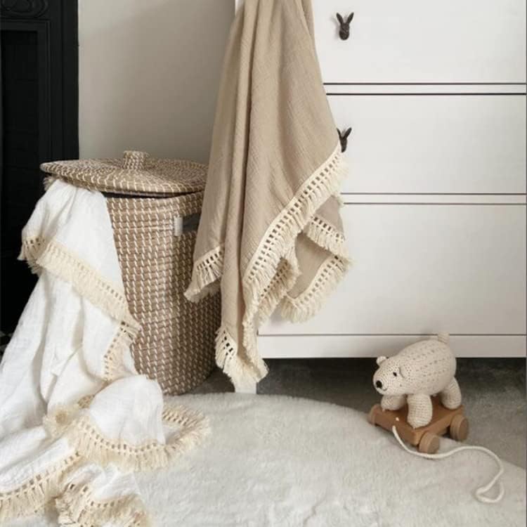 CHUNGEL Cotton Muslin Swaddle Blanket with Tassel