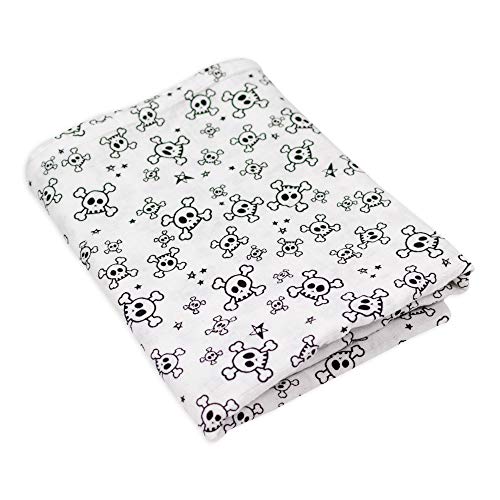 HonestBaby 3-Pack Organic Cotton Swaddle Blankets with Tossed Skulls Design