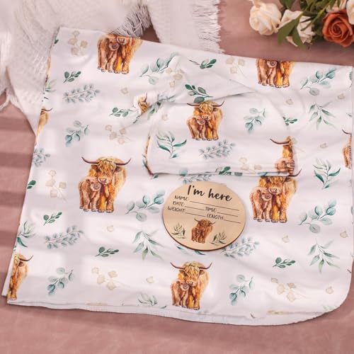 Ylsteed Baby Highland Cow Swaddle Blanket Set