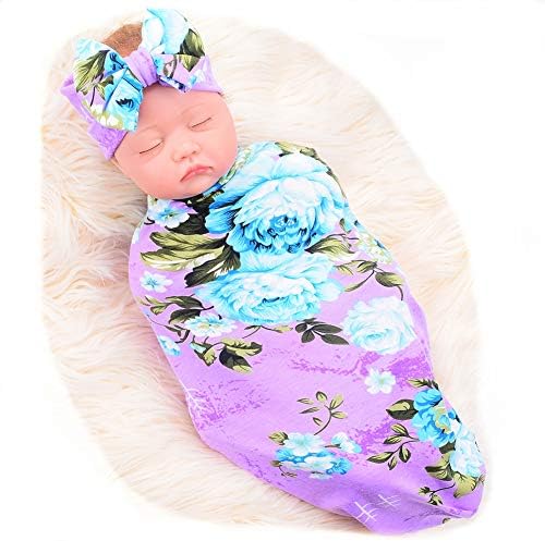 Galabloomer Newborn Baby Swaddle Blanket and Bow Set