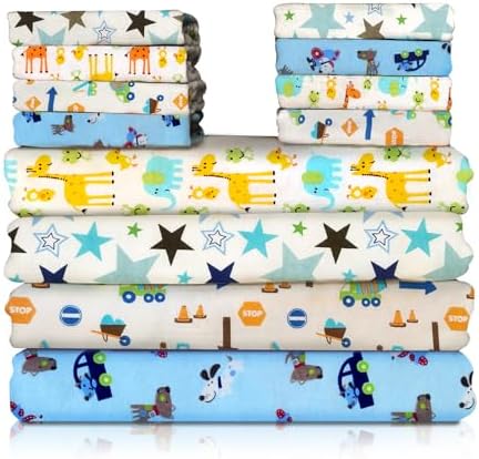 Omilion Receiving Blanket 4 Pack - 30x30 Flannel Cotton Blankets with Washcloths