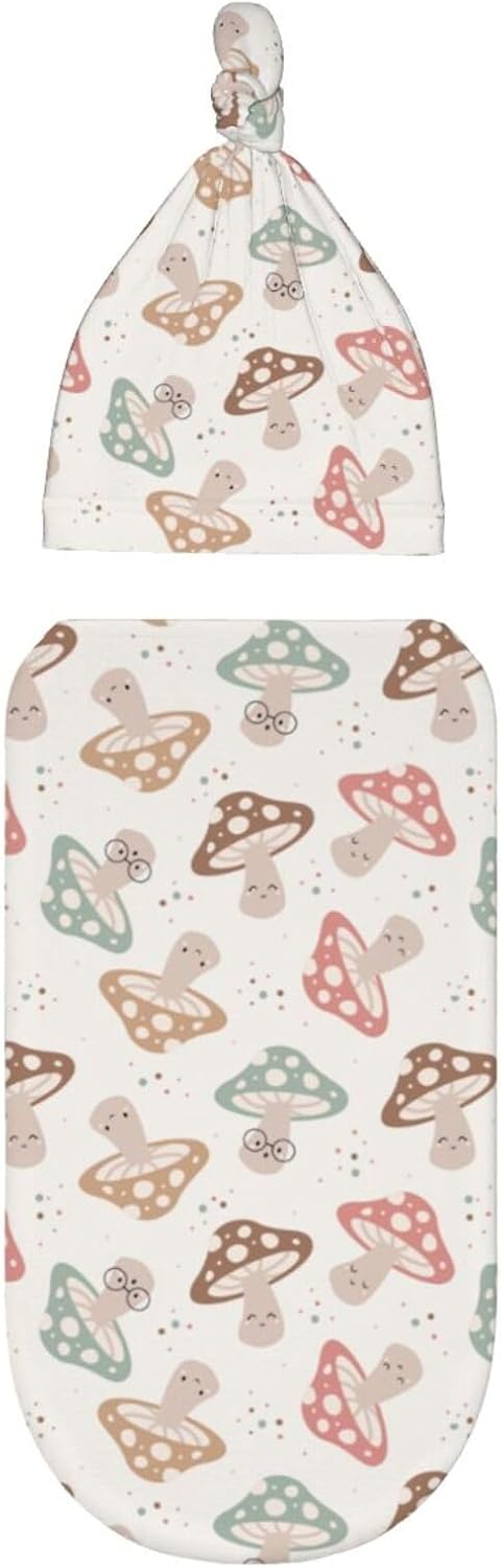 Muishi Happy Mushroom Swaddle Blanket Hat Set
