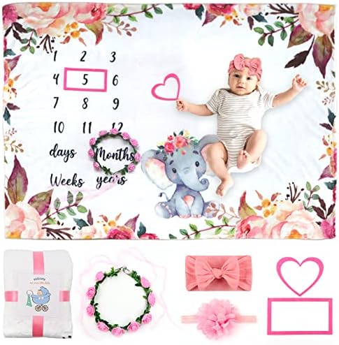 SPOKKI 6 Piece Baby Milestone Blanket with Headband