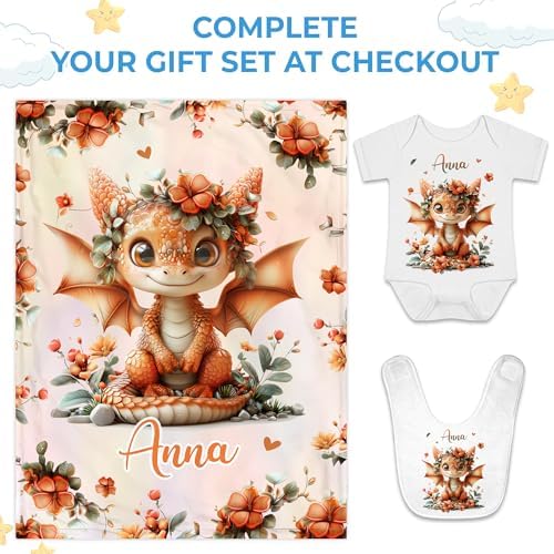 Hyturtle Personalized Dragon Baby Blanket - Cozy Fleece Blanket for Newborns