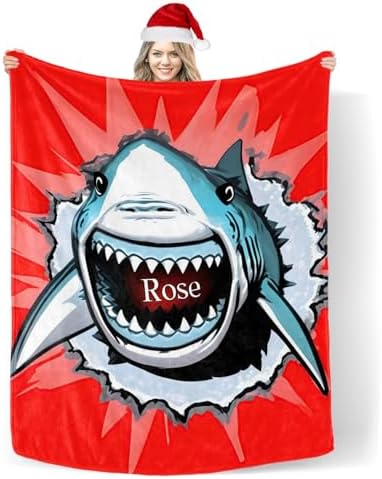 Custom Blanket with Name Shark Design 30x40 Inch Swaddling Blanket