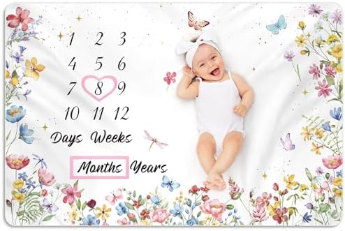 Nuanchu Wildflower Baby Milestone Blanket 60 x 40 Soft Fleece