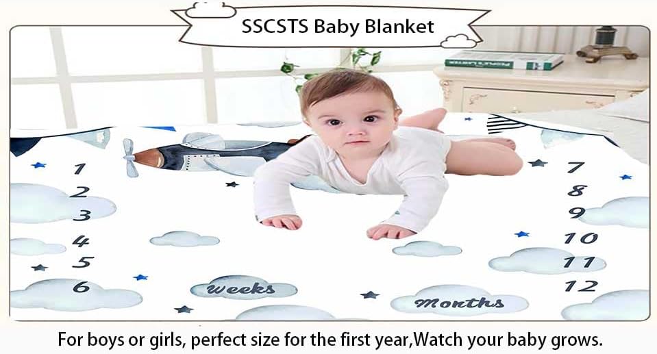 Airplane Baby Milestone Blanket for Boy or Girl