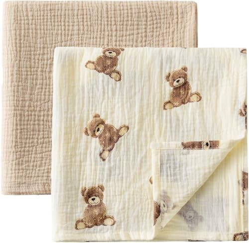 Little Jump 2-Pack Muslin Swaddle Blankets - Boho Teddy Bear Design