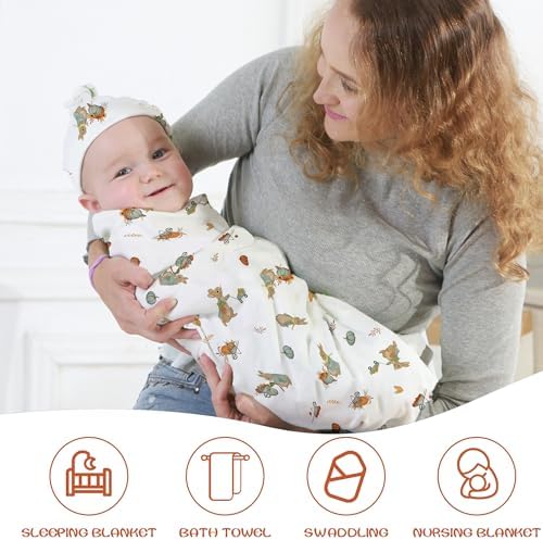 Baby Cotton Swaddle Blanket with Hat 3 Pack 0-6 Months Unisex