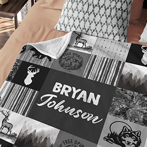 Hykuc Personalized Woodland Baby Blanket with Name