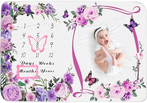 Chumia Baby Milestone Blanket with Floral Butterfly Frame
