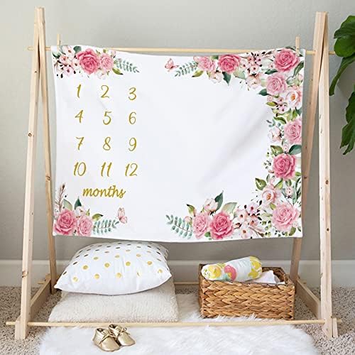 Baby Monthly Growth Milestone Blanket with Bow and Wreath
