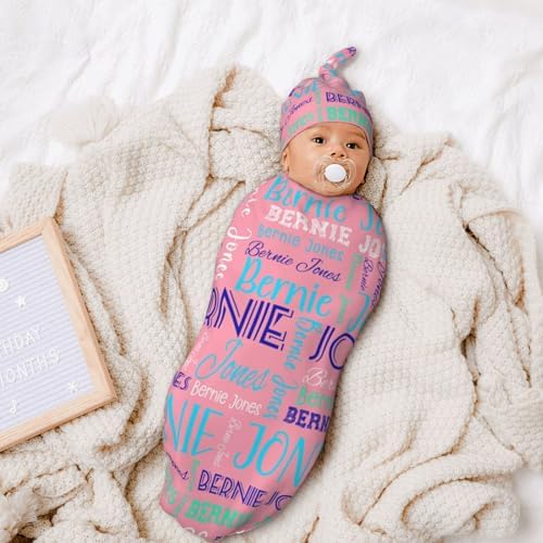 Personalized Baby Swaddle Set with Name and Hat 1