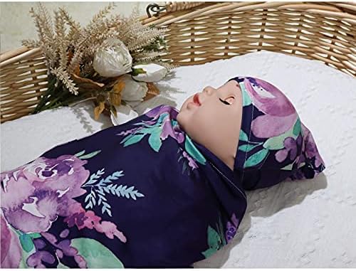 TANOFAR Newborn Swaddle Blanket with Beanie Set Purple Flower
