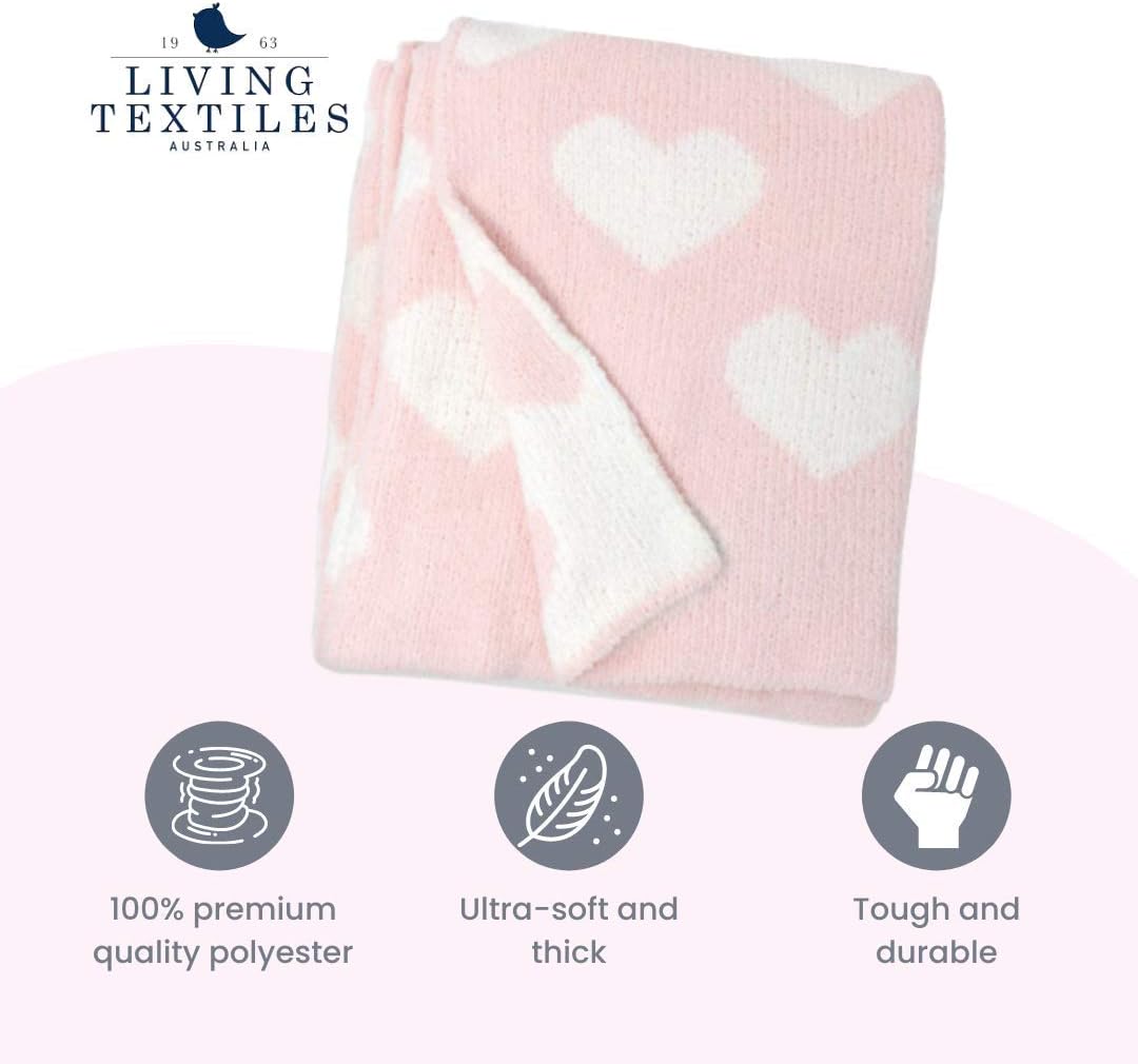 Living Textiles Pink Hearts Chenille Baby Blanket Reversible