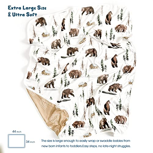 GRSSDER Super Soft Swaddle Blanket for Baby 34x44 Jungle BearRainbow Reversible Blanket