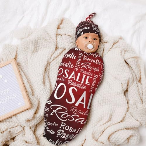 Personalized Baby Swaddle Set With Name and Hat 1