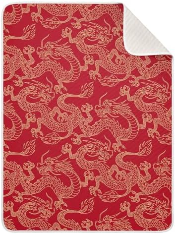 KJIZMO Cotton Baby Blanket with Golden Dragon Print 30x40
