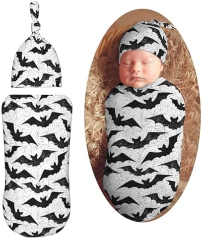 Muishi Black Bat Newborn Swaddle Blanket Hat Set 1