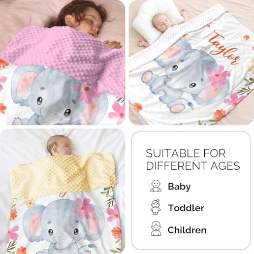 Personalized Baby Blanket Custom Name Elephant Design for Boys Girls