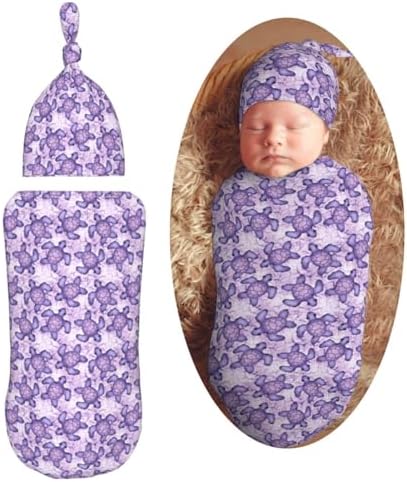 Muishi Purple Sea Turtle Swaddle Blanket Hat Set