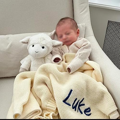 Personalized Knit Baby Blanket with Embroidered Name