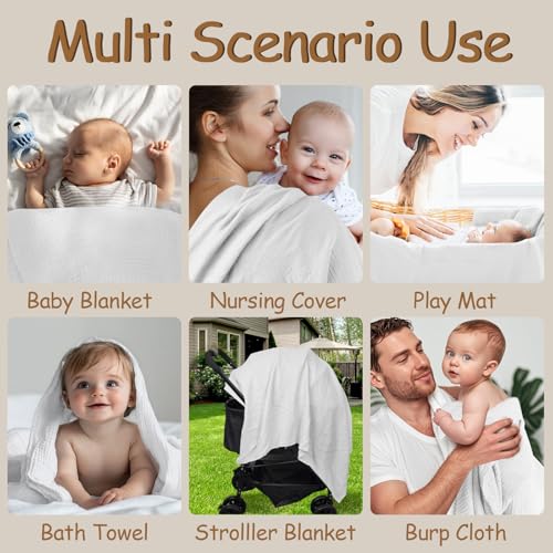 Breebleep Muslin Swaddle Blankets - 3 Pack White 47x47 Inch