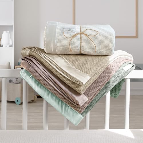 Lulumoon Waffle Swaddle Blanket with Satin Trim