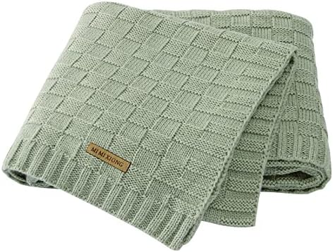 LAWKUL Cable Knitted Baby Blanket Soft Sage Green 40x30