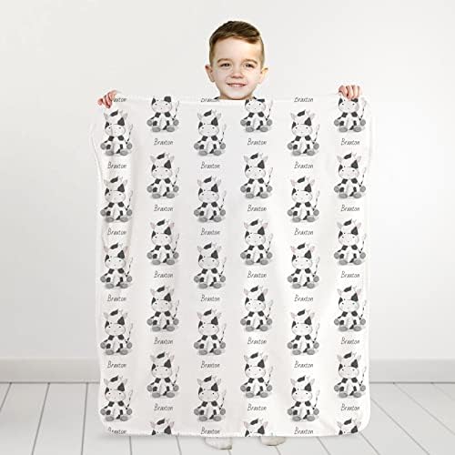 Custom Cow Print Baby Blanket with Name