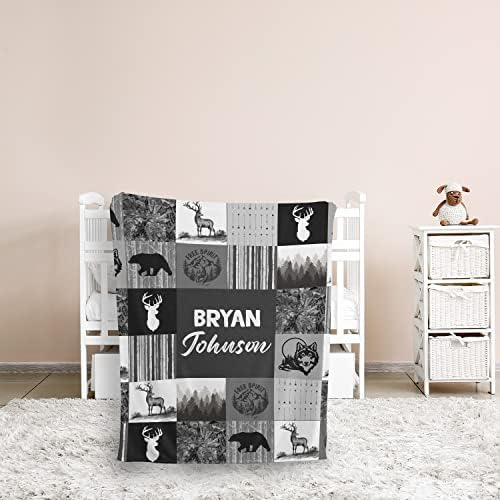 Hykuc Personalized Woodland Baby Blanket with Name
