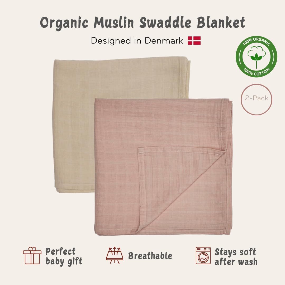 Huxie Swaddle - 100 Organic Cotton - 2-Pack FogBlush