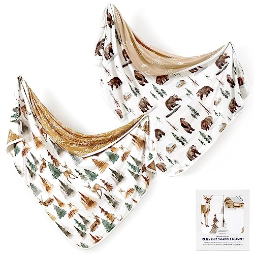 GRSSDER Soft Stretchy Swaddle Blanket 2 Pack Deer Bear