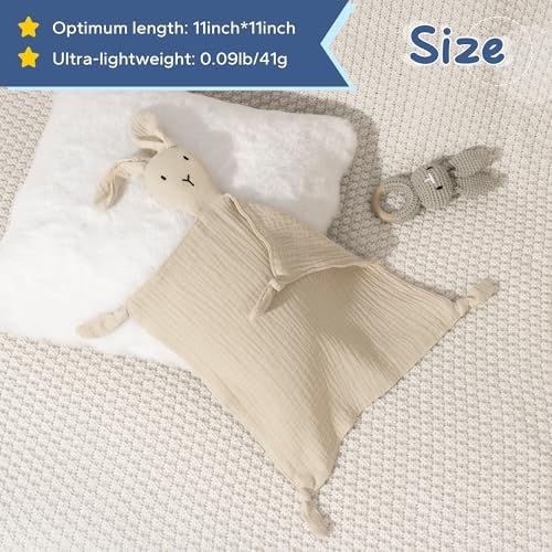 ZIGJOY Bunny Lovey Muslin Blanket for Babies Khaki