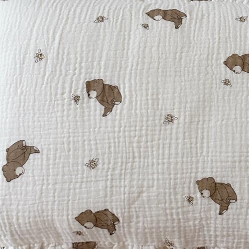 BuLuTu 47x51 Inch Muslin Cotton Baby Blanket with Bear Bee Pattern